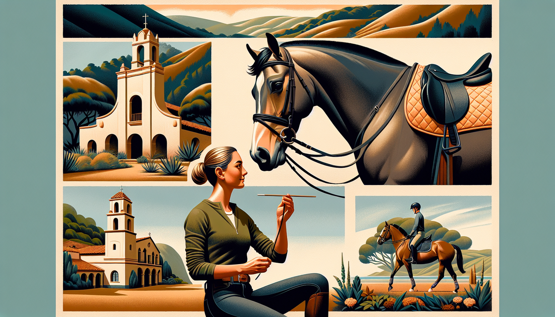 An image depicting a close connection between a horse and rider during a pleasant training session in the Bay Area. The Hispanic female rider communicates with the horse in a gentle, respectful manner