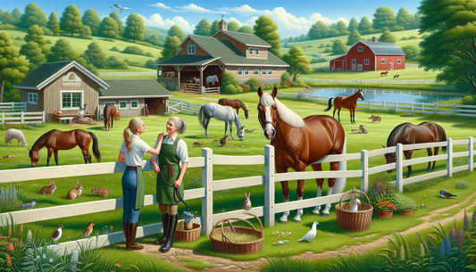 A picturesque scene of a senior horse enjoying its retirement at the Willow and Wolf Ranch. The horse is robust and healthy, reflecting the exceptional care it receives. The ranch has lush green pastu